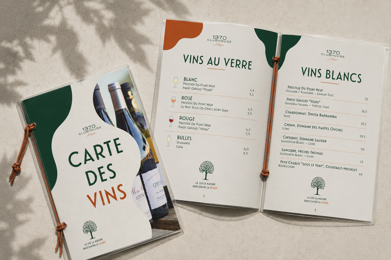1370 Clubhouse wine menu editorial mockup